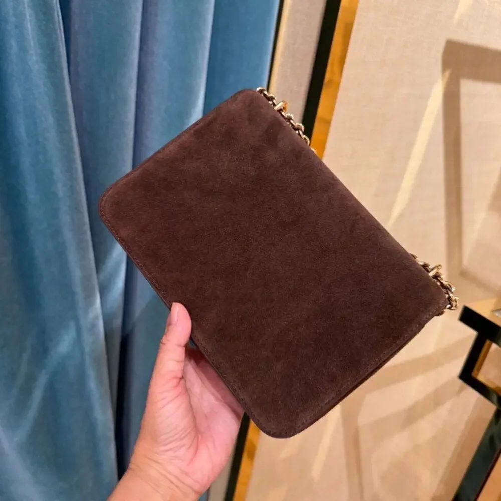 NEW‼️Tory Burch Britten Suede Small Shoulder Bag 180221 $650 Dark Cocoa